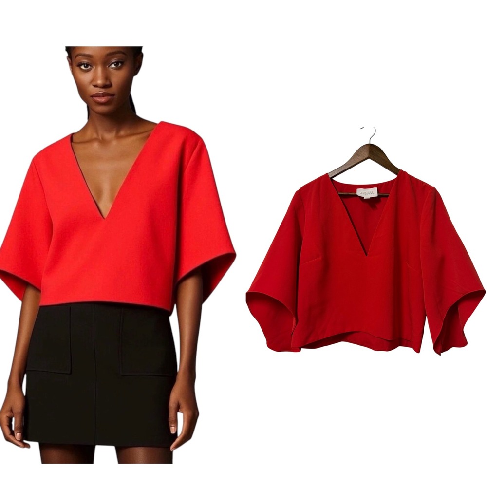 Mare Mare x Anthropologie Blouse Womens L Cropped Kimono Sleeve Office Preppy